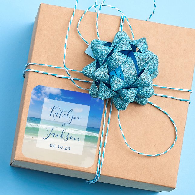 Adesivo Quadrado Casamento de praia com fotografia de ondas tropica (Criador carregado)
