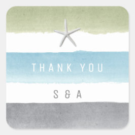 Adesivo Quadrado Casamento de praia náutica com faixas de aquarelas