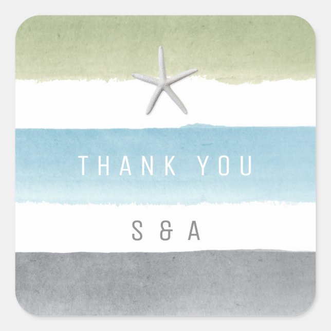 Adesivo Quadrado Casamento de praia náutica com faixas de aquarelas (Frente)