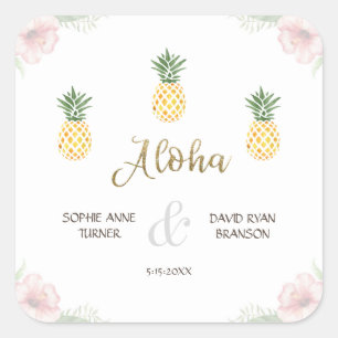 Adesivo Quadrado Casamento de praias de abacaxi tropical da Aloha