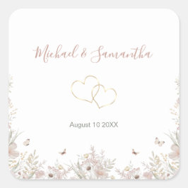 Adesivo Quadrado Casamento de primavera de Blush e Sage Wildflower
