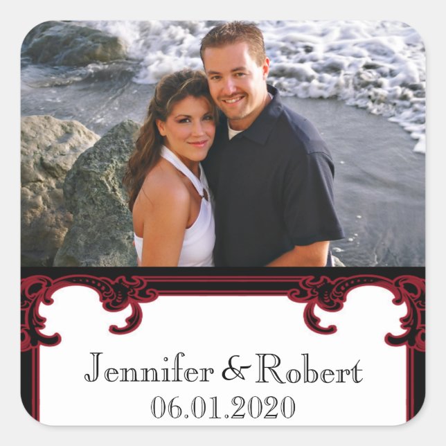 Adesivo Quadrado Casamento de Quadro Gótico Vermelho Elegante (Frente)