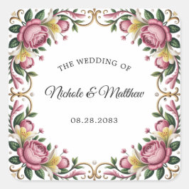 Adesivo Quadrado Casamento de Quadros Rococo, Peonies Rosa