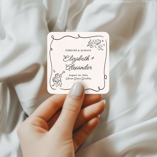 Adesivo Quadrado Casamento de Quirky e Whimsical Cupid Cherubs (Criador carregado)