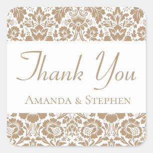Adesivo Quadrado Casamento de Renda Marrom Floral Vintage Damasco O