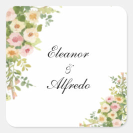 Adesivo Quadrado Casamento de Rosa em Aquarela