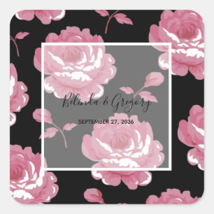 Adesivo Quadrado Casamento de Rosas Elegante de Vintage Rosa