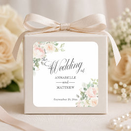 Adesivo Quadrado Casamento de Rosas Elegantes e Macias em Tom de Be