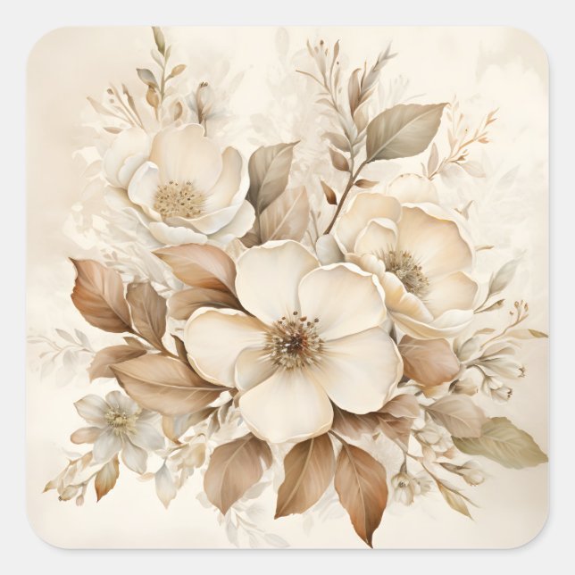 Adesivo Quadrado Casamento de Rosas Marrom Monotone (Frente)