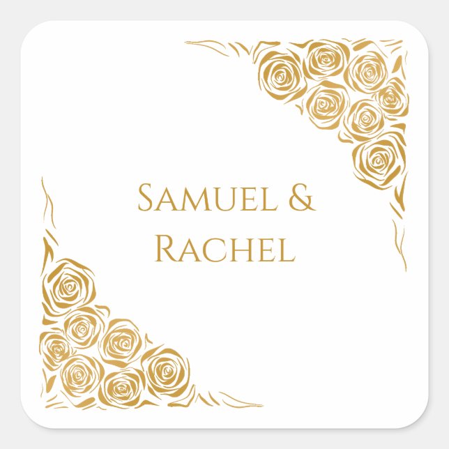 Adesivo Quadrado Casamento de Rosas Ouros Desenhados Manuscritos (Frente)