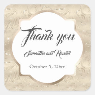 Adesivo Quadrado Casamento de Sandy Dourado Faux Foil Elegante