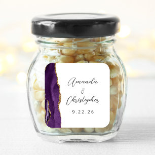 Adesivo Quadrado Casamento de Script Dourado Agate Purple