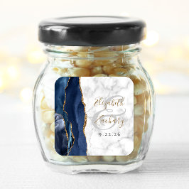 Adesivo Quadrado Casamento de Script Dourado Azul Marinho Marble Ag