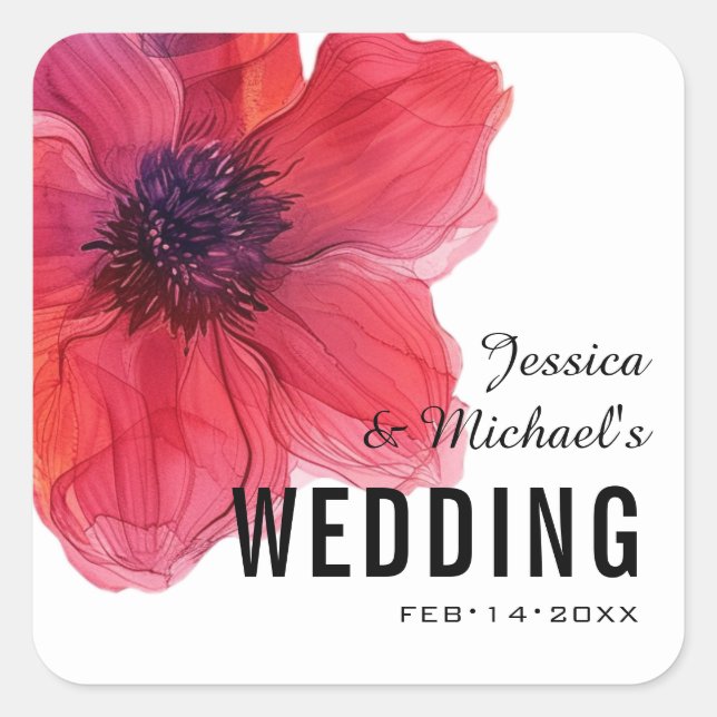 Adesivo Quadrado Casamento de Sonho de Anemone Adorável (Frente)