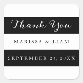 Adesivo Quadrado Casamento de Stripes Negras Elegantes Obrigado Sti
