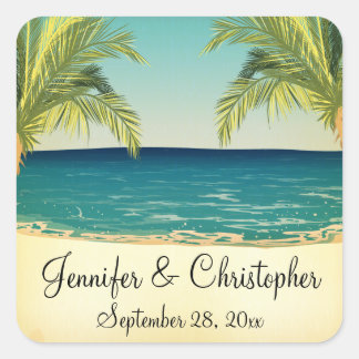 Adesivo Quadrado Casamento de Summer Beach e Palm Trees