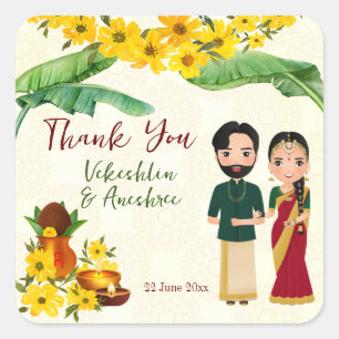 Adesivo Quadrado Casamento de Telugu Tamil no Sul da Índia