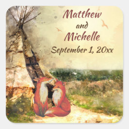 Adesivo Quadrado Casamento de Tepee com Tipi Tribal Personalizado e