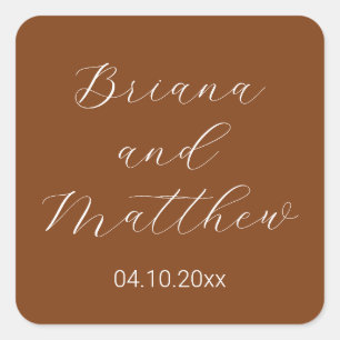 Adesivo Quadrado Casamento de Terracotta com Caligrafia Minimalista