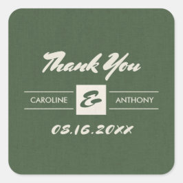 Adesivo Quadrado Casamento de Textura de Burlap Verde Obrigado