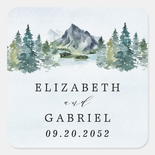 Adesivo Quadrado Casamento de Themed Rustic Elegante Das Montanhas  (Frente)