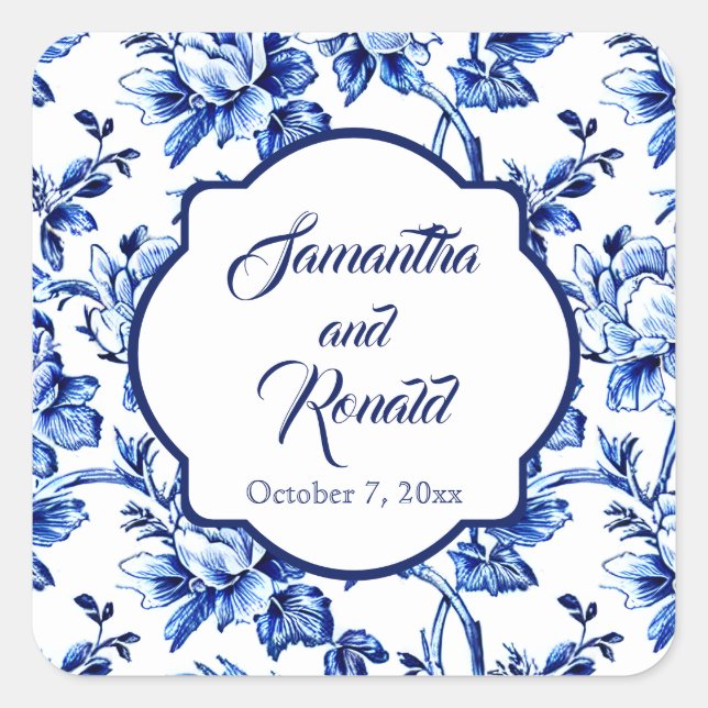 Adesivo Quadrado Casamento de Toalha Floral Branca Elegante (Frente)