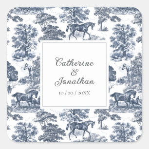 Adesivo Quadrado Casamento de Túneis de Cavalo Azul-Chic, Elegante