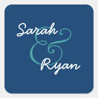 Adesivo Quadrado Casamento de vedação do envelope azul e branco mar