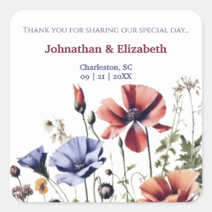 Adesivo Quadrado Casamento de Watercolor Wildflower