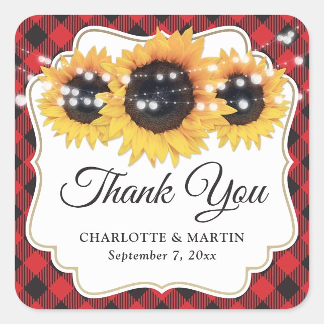 Adesivo Quadrado Casamento De Xadrez De Sunflower Red Buffalo Obrig (Frente)