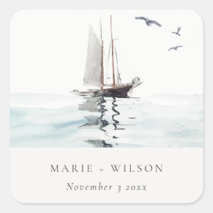 Adesivo Quadrado Casamento de Yacht Navegante Náutico Elegante