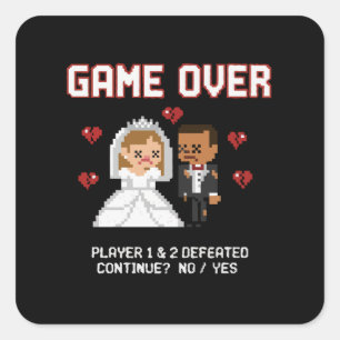 Adesivo Quadrado Casamento Divertido de Gamer Retrô "Game Over" em