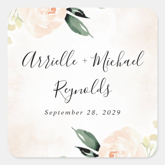Adesivo Quadrado Casamento do Jardim de Champanhe Floral Elegante B (Frente)