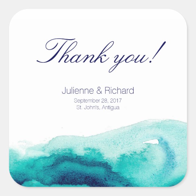 Adesivo Quadrado Casamento Do Mar Turquesa Obrigado Pelos Stickers (Frente)