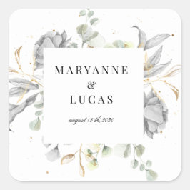 Adesivo Quadrado casamento do monograma floral prateado