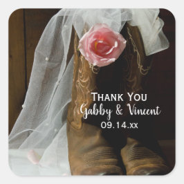 Adesivo Quadrado Casamento do País Rosa Ocidental Obrigado Marca Fa