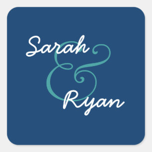 Adesivo Quadrado Casamento do selo do envelope dos azuis marinhos e