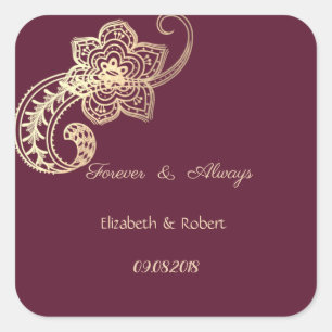 Adesivo Quadrado Casamento Dourado chique elegante de Paisley