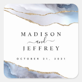 Adesivo Quadrado Casamento Dourado com Glitter e Agata Azul Marinho