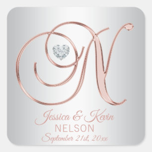 Adesivo Quadrado Casamento Dourado cor-de-rosa do coração do