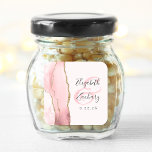 Adesivo Quadrado Casamento Dourado Cor-de-rosa Leve com Script de G<br><div class="desc">Este elegante e moderno adesivo de casamento apresenta uma cor d'água rosa pincelada,  design de geode,  cortada com falso brilho dourado. Personalize facilmente o texto das cinzas de carvão,  com os nomes da noiva e do noivo em caligrafia manual sobre uma grande e grande lâmina.</div>