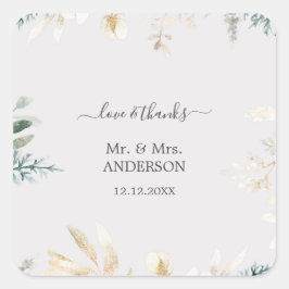 Adesivo Quadrado Casamento Dourado de Aquarela Verde