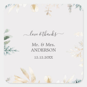 Adesivo Quadrado Casamento Dourado de Aquarela Verde