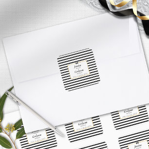 Adesivo Quadrado Casamento Dourado de Frame  de Stripe Negra Elegan