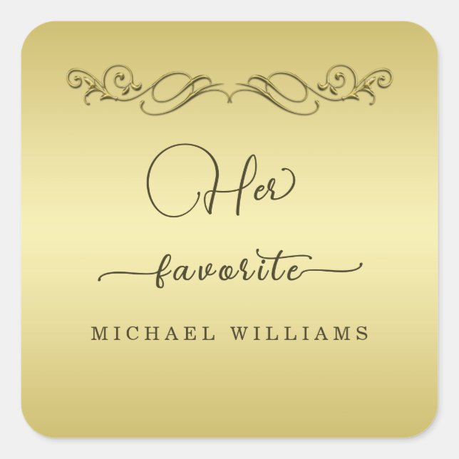 Adesivo Quadrado Casamento Dourado de luxo elegante (Frente)