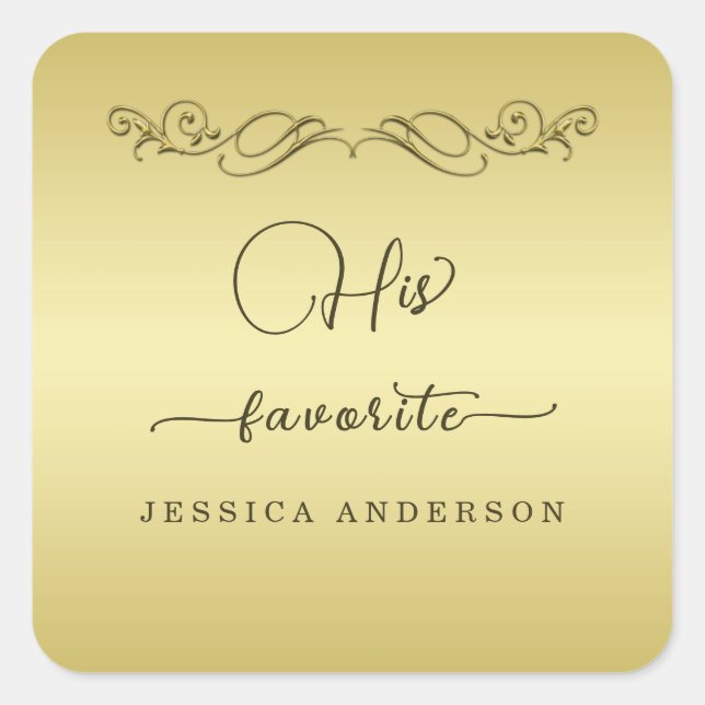 Adesivo Quadrado Casamento Dourado de luxo elegante (Frente)