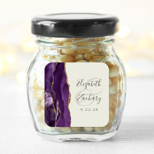 Adesivo Quadrado Casamento Dourado de marfim com roxo de Script Geo