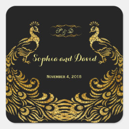 Adesivo Quadrado Casamento Dourado de Peacock Real Burgundy
