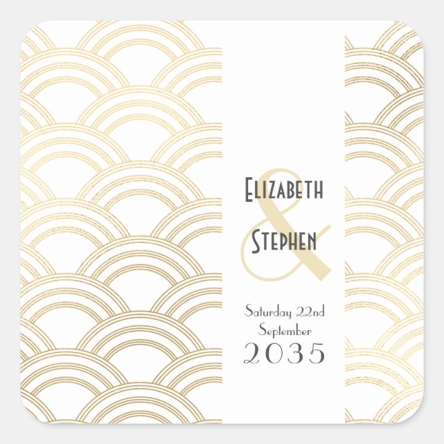 Adesivo Quadrado Casamento Dourado do Elegante Gatsby Art Deco 1920 (Frente)