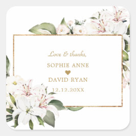 Adesivo Quadrado Casamento Dourado dos Lírios Brancos Elegantes